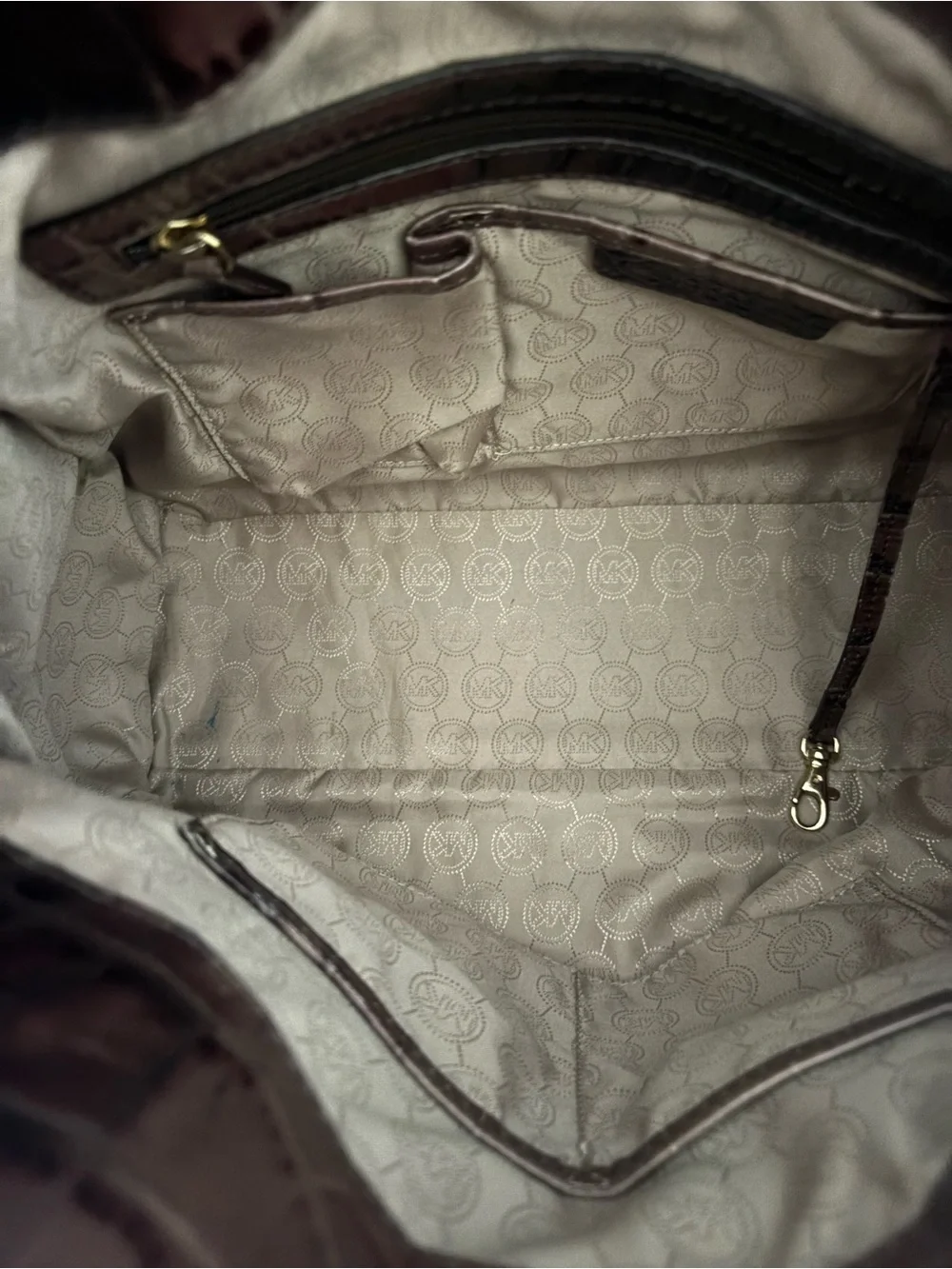 Michael Kors Hamilton Large Croc-Embossed Leather Satchel Tote Ombre Brown